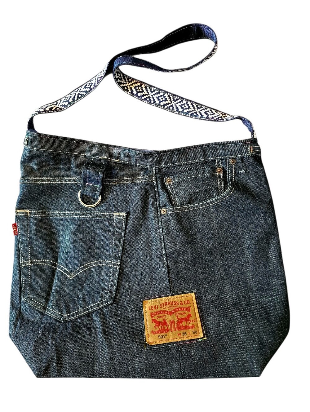 Handmade Upcycled Denim Tote Bag By JeanUsDesigns Levi's Dark Wash Large Errands